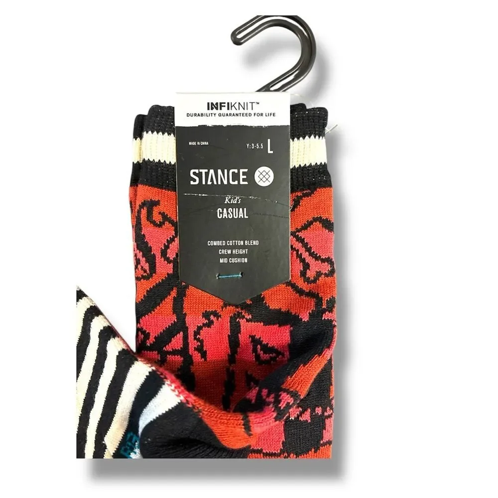 Stance Red and Black Graphic Crew Socks kids youth Large New